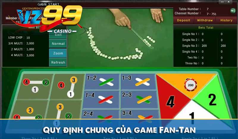 Quy định chung của game Fan-Tan
